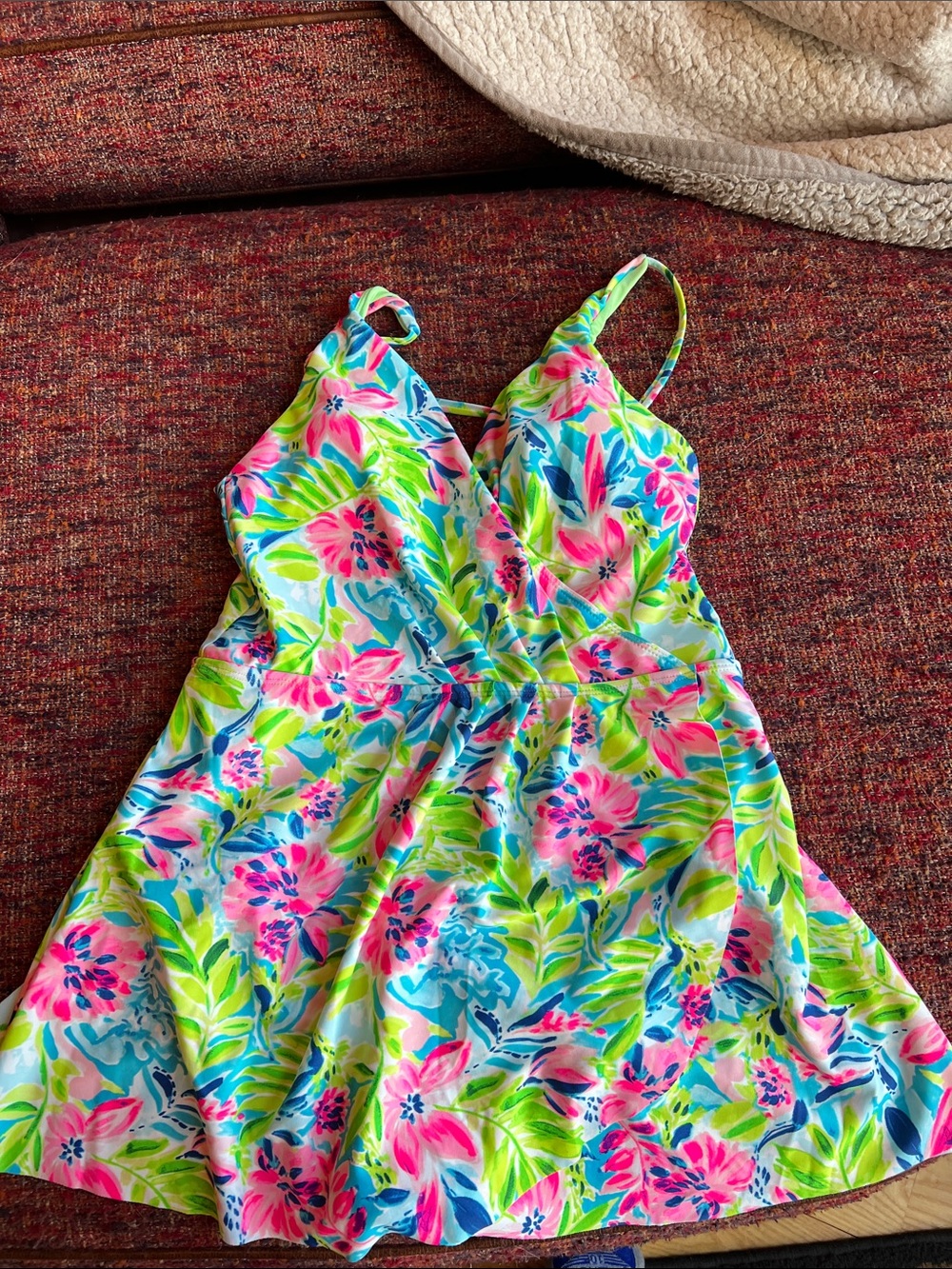 Floral V-Neck One-Piece Swimsuit Dress in Multicolor